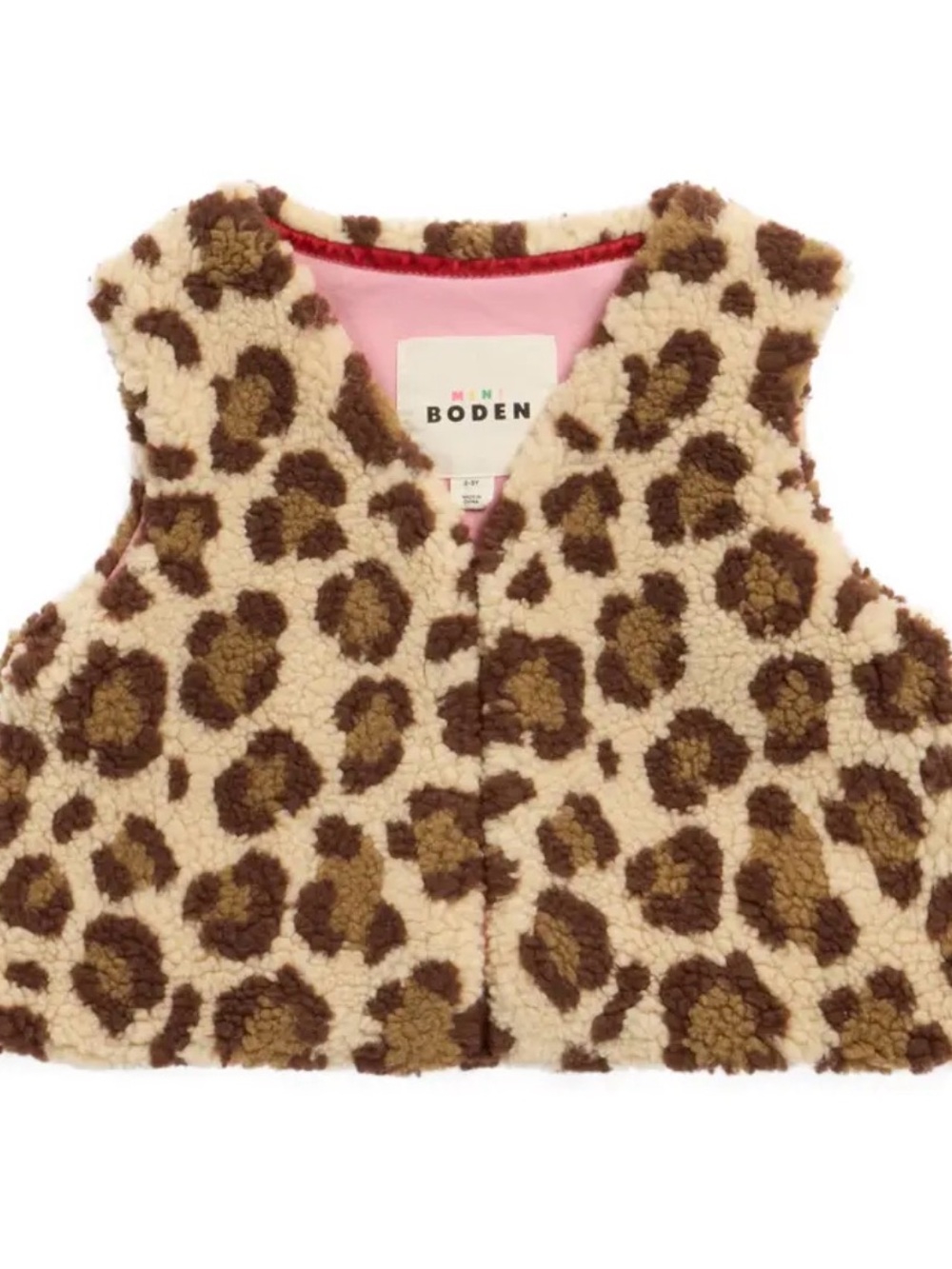 Mini Boden Leopard Sherpa Vest Sz 6-7